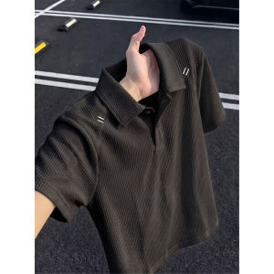 ZHUOCAN | Embroidered Waffle Short Sleeve T-Shirt