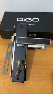 HANDLE PINTU RUMAH 1 SET HITAM DOFF MINIMALIS 25CM / 1 SET KUNCI PINTU RUMAH KOTAK / HENDEL PINTU HITAM