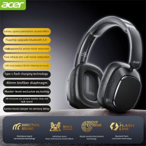 Acer | Acer OHR525 ANC Bluetooth Headphones Surround Sound Headsets with HD Mic Active Noise Cancelling Earphones ENC-Calling 1000mAh