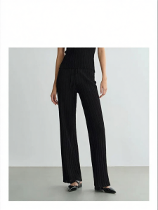 Slim Fitting Textured Knit Straight Leg Trousers