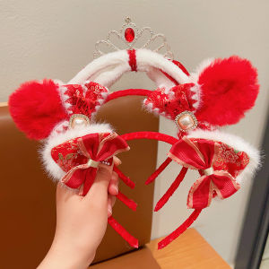 New Year Childrens Headwear Plush Tassel Hairband Girls Butterfly Knot Flower Headband Year End Festival Hair Accessories