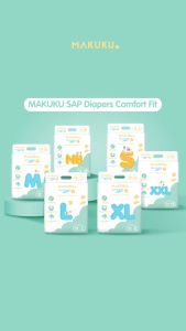 [2 PACK] MAKUKU SAP Popok Bayi Comfort Fit ALL SIZE [NB/S/M/L/XL/XXL] [TIPE PEREKAT/CELANA] - Popok Bayi Lembut dan Halus - Bebas Iritasi dan Daya Serap Tinggi