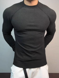 OUMULONG | Black Turtle Neck Thermal Underwear Men Autumn Winter Training T-Shirt