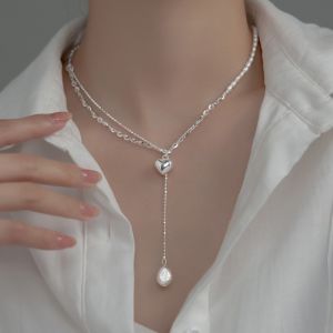 Retro Baroque ngọc trai tình yêu Vòng Cổ Tua phụ nữ Vòng cổ đôi ánh sáng mới sang trọng nhỏ dây chuyền chạm xương quai xanh dây chuyền choker cho trang sức nữ