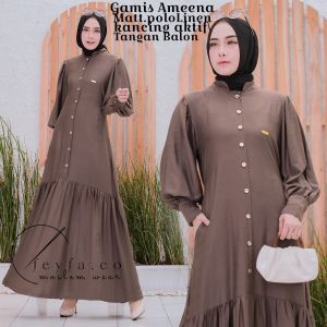 Baju Wanita Gamis Ameena Long Dress Gamis Hijab