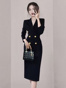 Elegant Slimming Career Dress For Women Black 2025 New Style