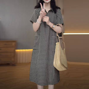 DAIXIANGFEIZI | Plaid Short Sleeve Midi Dress Summer New Design Plus Size Petite