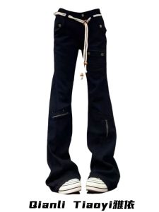 American Style Hot Girl Black Workwear Zipper Flared Straight Leg Jeans Women High Waist Loose Versatile Slimming Long Pants