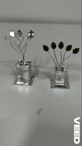 German Silver Style Tulsi Plant with Decorative Brindavan Base | Traditional Pooja Décor & Return Gift (Pack of 1 Pc | Size - 3 Inches)