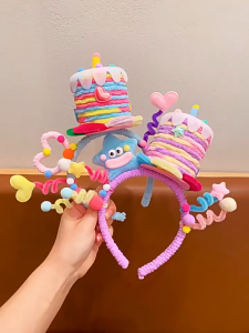 Oldlaiben Cute Birthday Cake Headband Party Funny Head Accessories Adults/Kids Photographing Props 生日蛋糕發箍