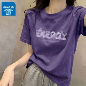 Jeanswest | Áo Thun Nữ Thời Trang Cổ Dễ Thương Tay Ngắn Màu Tím