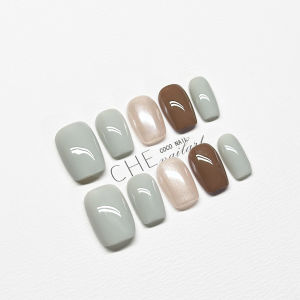 2025 Handmade Nail Art Wearable False Nails Korean Style Aurora Solid Color Short Gentle Elegance High-End Sensation Whitening 838