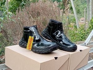 Semiboots Rumaos sol tebal kulit kilap sepatu PDH pria lapangan