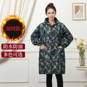 Thickened Fleece Apron Waterproof Oil Resistant Kitchen Workwear Womens Jacket Coat Style Home Cleaning Tools Winter Use