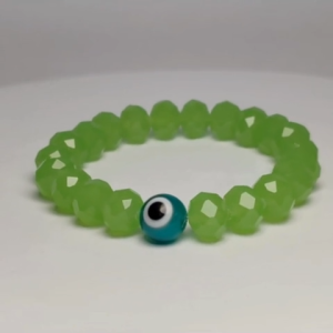 Blessed and Cleansed Transformative lucky color of the year 2026 with Green Ceramic Evil Eye Lucky charm protection elastic Bracelet