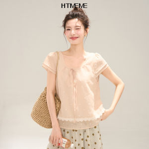 HTMEME | Áo Blouse Tay Kéo Dây Thêu Viền Ren