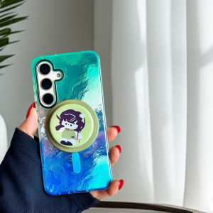 Fashionable Gradient Color Silicone Phone Case with Stand Magnetic Suction Protection for S25 Ultra S24FE S23 Cute Girl S22 plus