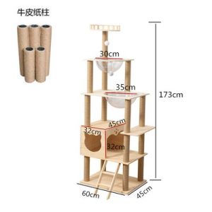 Cat Climbing Frame Solid Wood Double Space Capsule Cat Nest Cat Tree Integrated Cat Scratch Trees Scratching Post All Year Round Neutral Cat Climber Pet Supplies