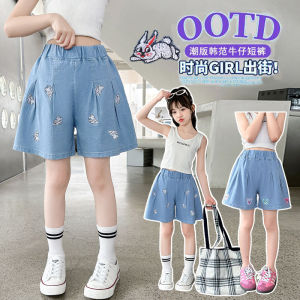 กางเกงขาสั้นผ้ายีนส์ทรงหลวมสำหรับเด็กผู้หญิง กางเกงขาสั้นฤดูร้อนแบบลำลองสำหรับเด็กอายุ 2-12 ปี ผ้าฝ้ายบาง ไม่มีขนแกะ กางเกงขาสั้นเด็กผู้หญิง