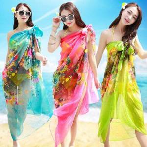 Extra Large Spring Summer Floral Print Silk Scarf Womens Sun Protection Chiffon Thin Dance Outerwear Three Sizes Shawl