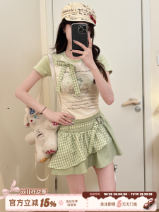 Sweet Cool Color Collision Heart Print Short Sleeve Womens Summer Slimming Shoulder Level Top Fabric Pig Love Bear Story