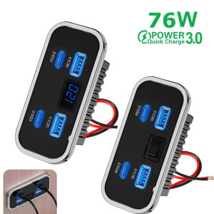 Aitemay 4 Ports 12V RV USB Outlet 76W Dual PD3.0 Type-C Quick Charge & QC3.0 Panel Wall Mount Charger Adapter For Marine Bus ATV Truck