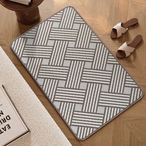 VIKAMA Minimalist Texture Floor Mat Non‑Slip Geometric Stone Pattern Doormat Decor Rug for Bathroom Entryway Bedroom Home