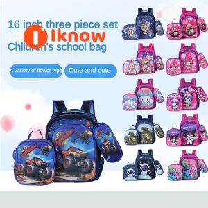 I know 16-Inch 3-Piece Set Large Capacity 3D Hard Shell labubu Childrens School Bag - Multiple Patterns Cute and Fun