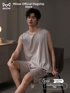 MiiOW | Cool and Smooth Mens Summer Thin Short Sleeve and Sleeveless Home Wear Set