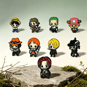 Bandai | 6/7/9pcs Cute Pirate Crew Anime Enamel Pins Set Cartoon Straw Hat Boys Character Metal Lapel Brooches Aesthetic Decor for Bags