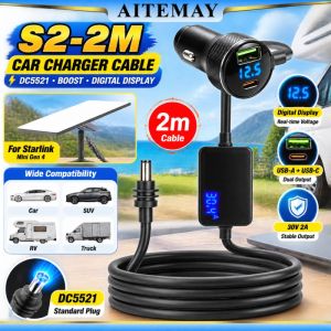 Aitemay Starlink Mini Car Charger 30V DC Digital Display Waterproof Power Cable Adapter with Type-C PD3.0 Fast Charging - 2M