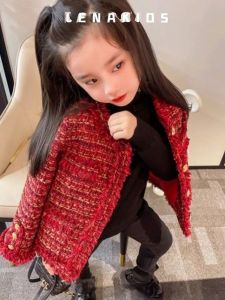 เสื้อแจ็คเก็ตผ้าโพลีเอสเตอร์สำหรับเด็กผู้หญิง สไตล์เกาหลี ฤดูใบไม้ร่วง/ฤดูหนาว สีแดง แฟชั่น เสื้อผ้าเด็ก เสื้อผ้าเด็ก ชุดเด็ก