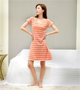 Womens Summer Pure Cotton with Chest Pad Wireless Nightdress Bra-Free Cup One-Piece Half Sleeve Home Wear Dress Can Be Outwear