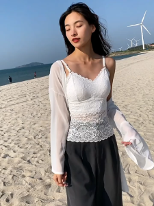 Full Lace Seamless Camisole Women Sleeveless Singlet Double Lining Padded  Inner Wear