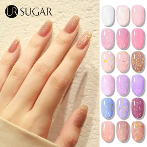 UR SUGAR 7ml Glass Bottle Gold Glitter Rubber Base Gel Polish  Gold  Pink White Semi Permanent UV LED Nail Art Gel Varnish