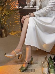 New Chinese Style High Heels Womens Spring Summer New Vintage Elegant Versatile French Mary Jane Shoes Thick Heel Fashionable