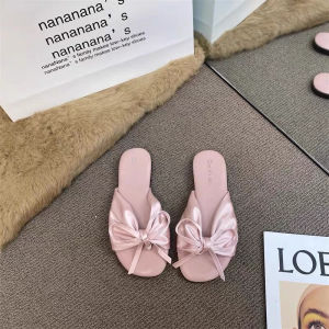 French Style Black Bows Flats Sandals Womens Summer New Arrival Fairy Style with Skirt Flip-Flops