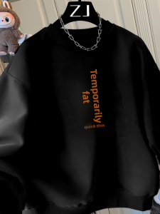 Creative Fun Text Pure Cotton round Neck Sweatshirt Jacket Mens Autumn Winter Couples Casual Wear Long Sleeve T-Shirt