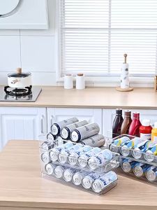 🚚【SG spot】 Double-layer self-rolling "Beverage storage rack" is suitable for various sizes of cans saving space and not confusing