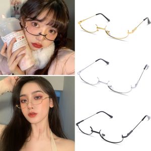 【♡Lovely girls house♡】Harajuku Half Frames Fashion Glasses Women Vintage Metal Oval Optical Spectacles Eyewear Girls Cosplay Eyeglasses