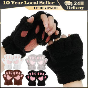 Cute Cat Paw Fingerless Gloves Plush Warm Gloves for Women Cute Fingerless Cartoon Warm Fleece Half-Finger Glove Cosplay