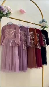 Gamis Anak Perempuan Yasmin: Shakila Mix Tille Manik & Ukuran 2-5 Tahun