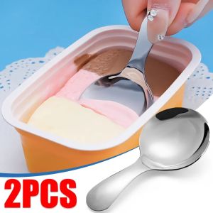 1/2/3 cái dễ thương 304 thép không gỉ ngắn xử lý muỗng tròn Kem trẻ em Muỗng tráng miệng đồ dùng nhà bếp nhỏ sáng tạo muỗng trà