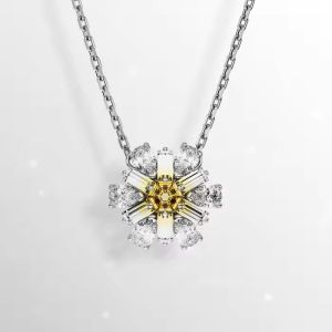 🖤Swarovski🖤(ใหม่) สร้อยคอจี้พลอยทรงลูกแพร์ซีรีส์ Idyllia ดอกไม้สีเหลือง สร้อยคอแฟชั่นผู้หญิงเงินแท้ 925 (XL-HS878961044) สร้อยคอคู่สไตล์ดีไซน์คลาสสิก ของขวัญพิเศษสำหรับแฟนหรือแฟนของคุณ
