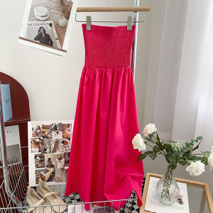 Fashionable High Waist Pleated Slimming Tube Dress Large Skirt Base Layer Womens Summer New Style Elastic Waist One Piece Dress