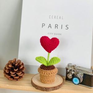 1pc Finished Hand-Crocheted Artificial Flower Small Potted Plant - High-Value Cute Desktop Ornaments Decorative Home Gifts
