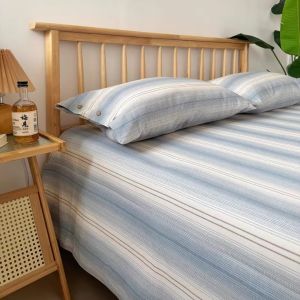 High-End A-Class Pure Cotton Thickened Old Coarse Cloth Cooling Bed Sheet Cover Durable Plain Weave Digital Printing Geometry Pattern
