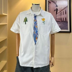 SUOSHE | Hand-drawn Graffiti Flower Patterned Short Sleeve Shirt For Men and Women Summer New Style Tie-in High-end Trendy
