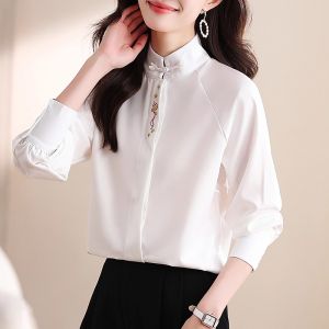 New 2026 Autumn Fashion Temperament Plus Velvet New Chinese Style Long Sleeve Shirt