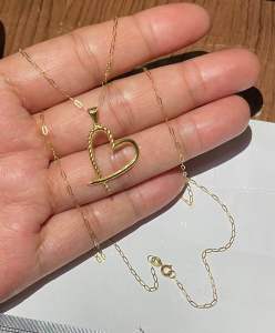 18K Saudi Gold Lightweight Mini Paperclip chain necklace with 18K Rope-Heart Pendant(Open Back) ✨